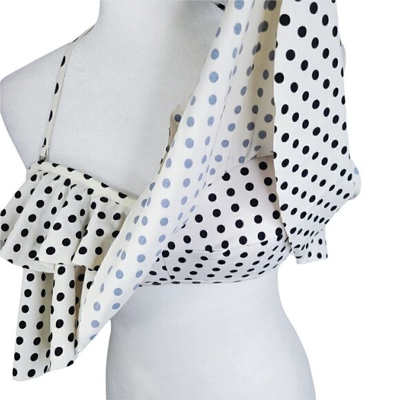 Cococship Black White Polkadot Ruffled Halter Strap Retro 70s Style Bikini Top - Picture 2 of 7